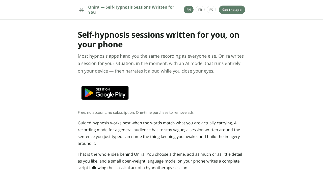 Onira — Self-Hypnosis  website screenshot
