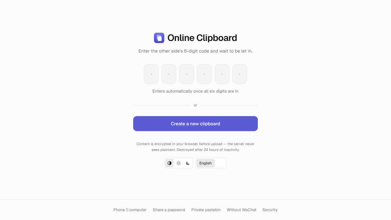 Online Clipboard website screenshot