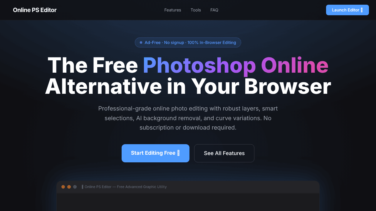 Online PS Editor website screenshot