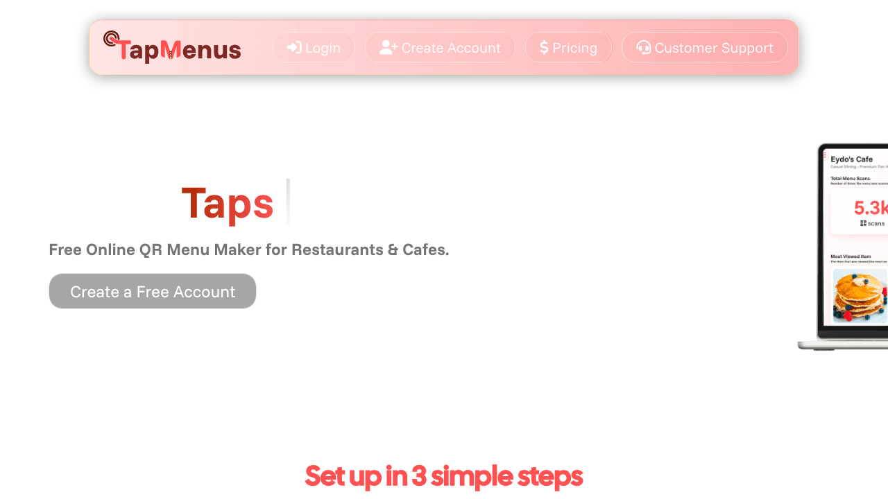 Online QR Menu Maker website screenshot