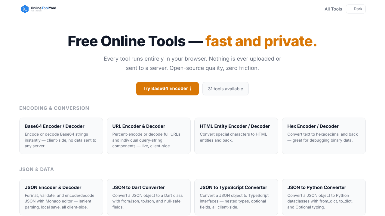 Online Tool Yard website screenshot