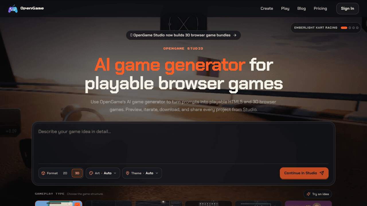 OpenGame website screenshot