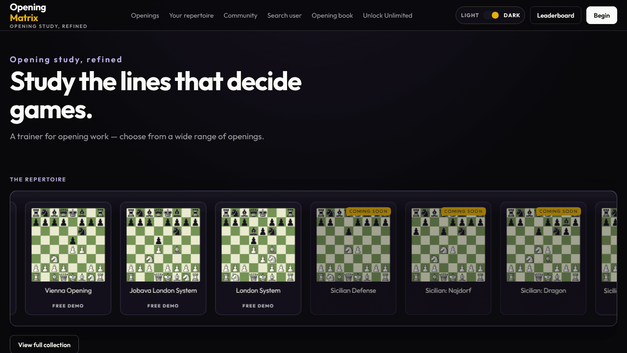 OpeningMatrix website screenshot