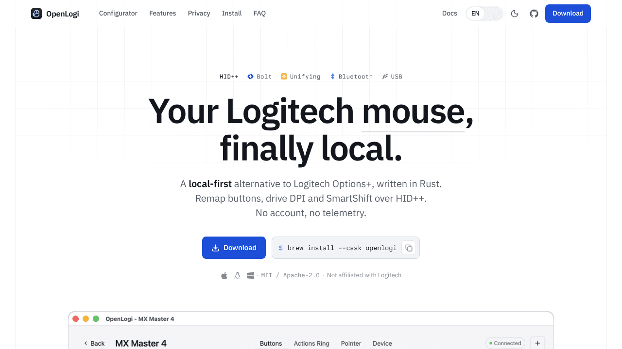 OpenLogi website screenshot