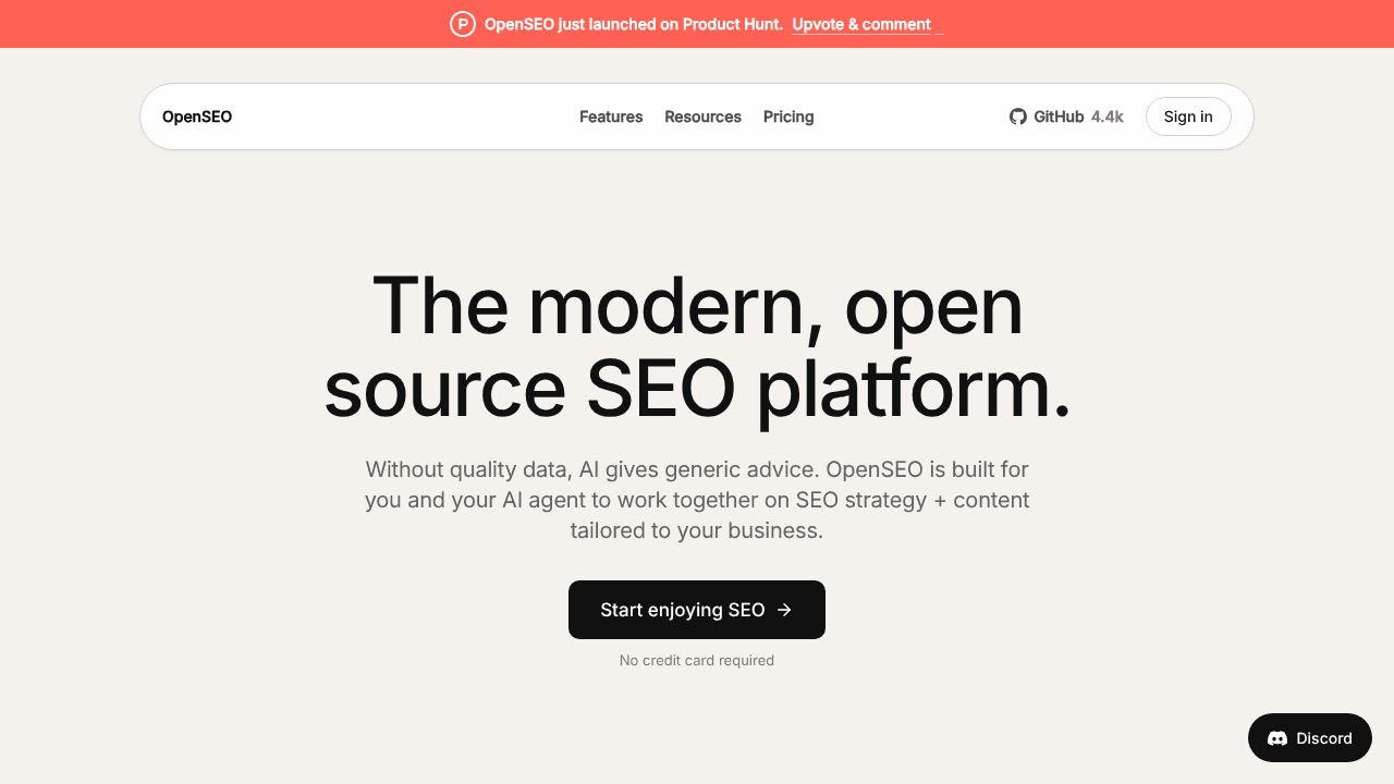 OpenSEO website screenshot