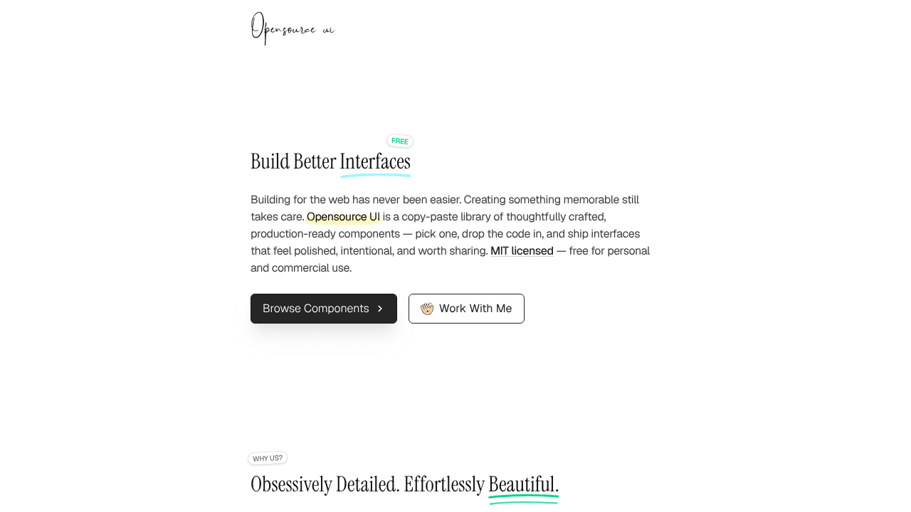 Opensource UI website screenshot