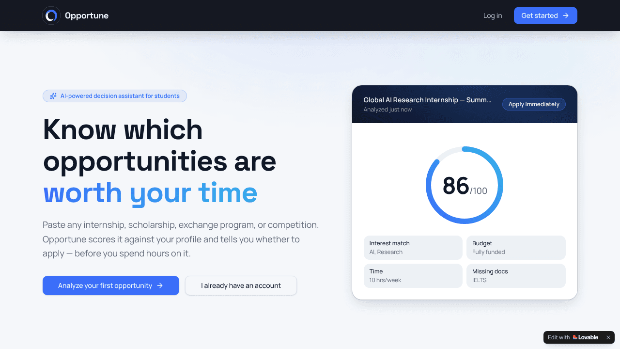 Opportune website screenshot