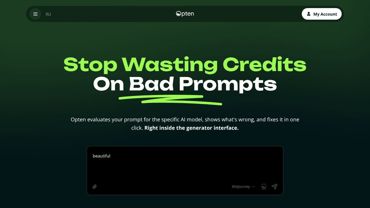 Opten: AI Image & Video Prompt Optimizer website screenshot
