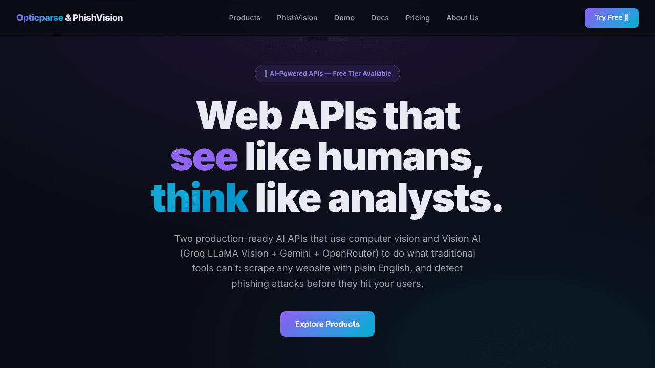 OpticParse & PhishVision website screenshot