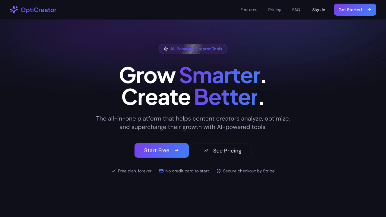 OptiCreator -Tools for smarter creators. website screenshot