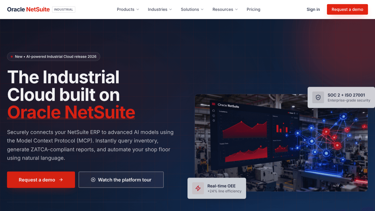 Oracle NetSuite Industrial website screenshot