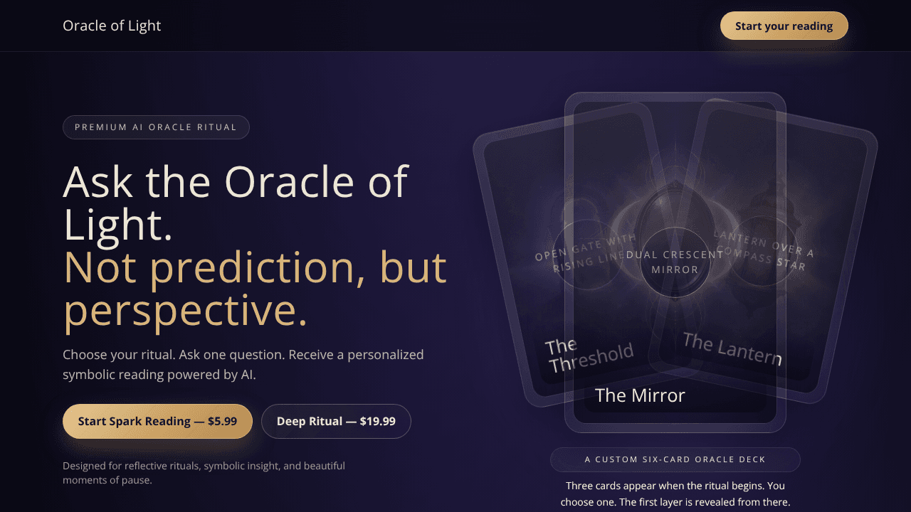 Oracle of Light website screenshot