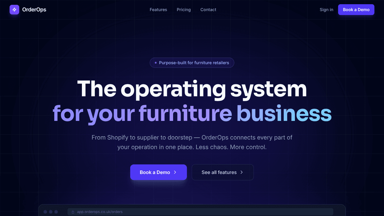 OrderOps — The Operations Platform website screenshot