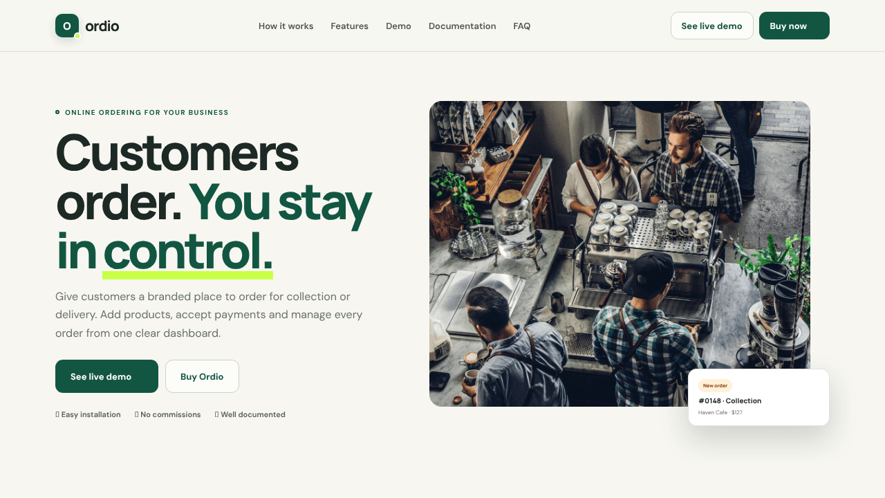 Ordio website screenshot