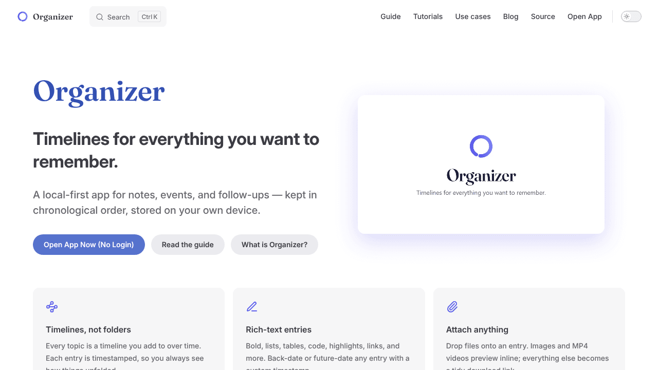 Organizer website screenshot