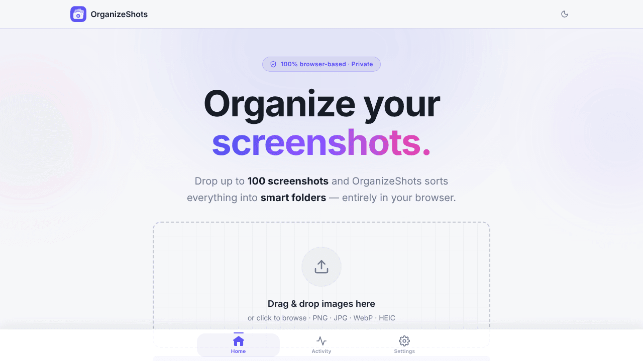 OrganizeShots website screenshot
