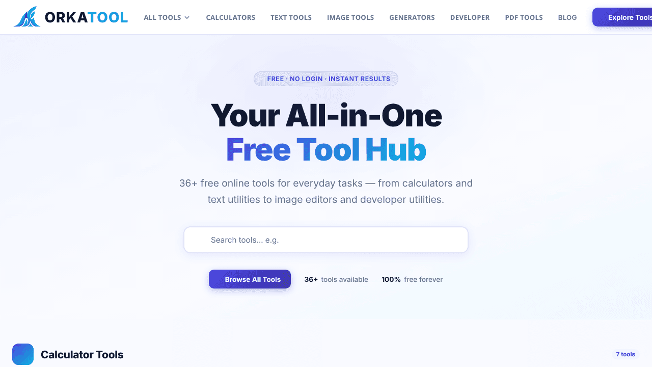 OrkaTool website screenshot