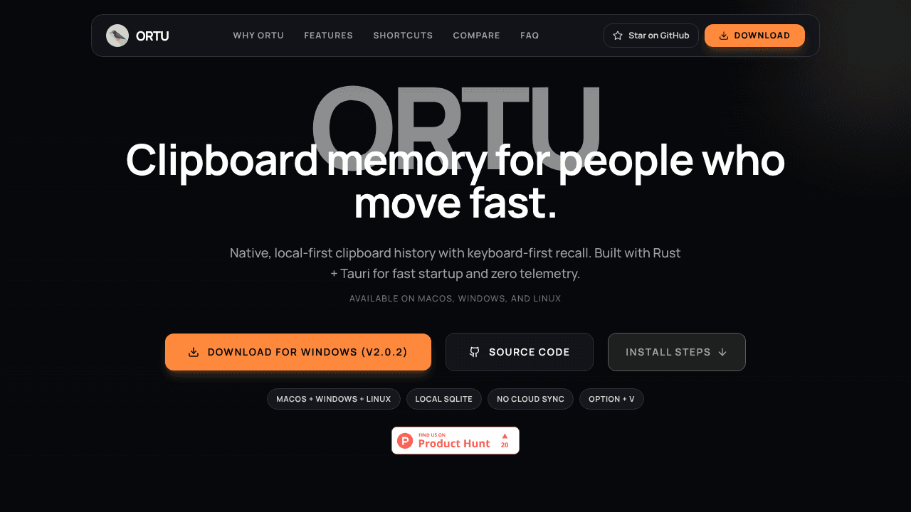 Ortu website screenshot