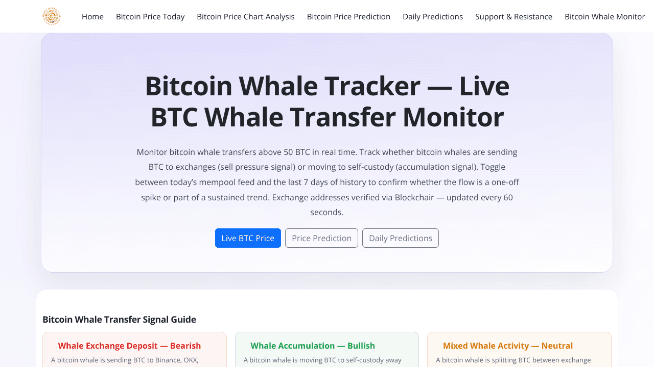 OursCrypto Whale Monitor website screenshot