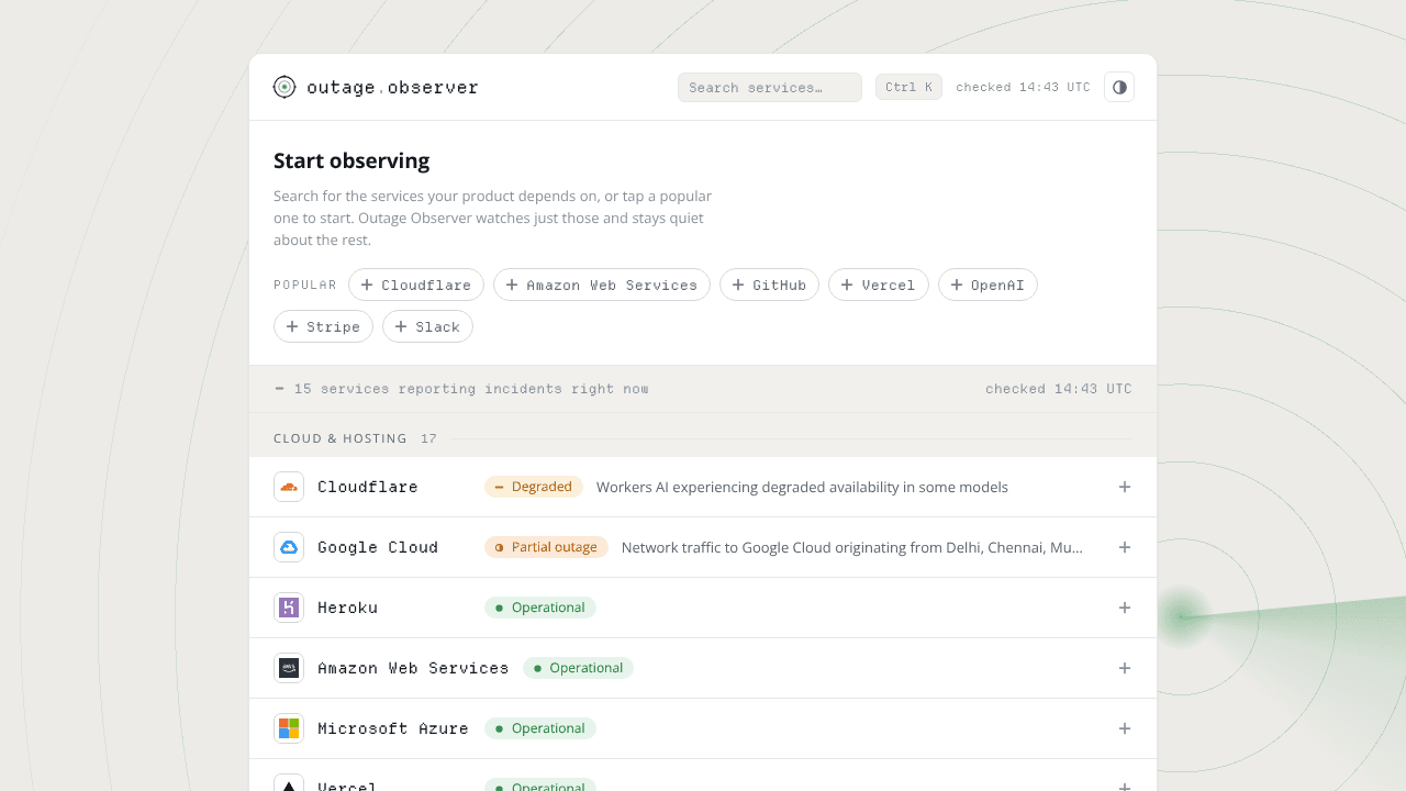 Outage Observer website screenshot