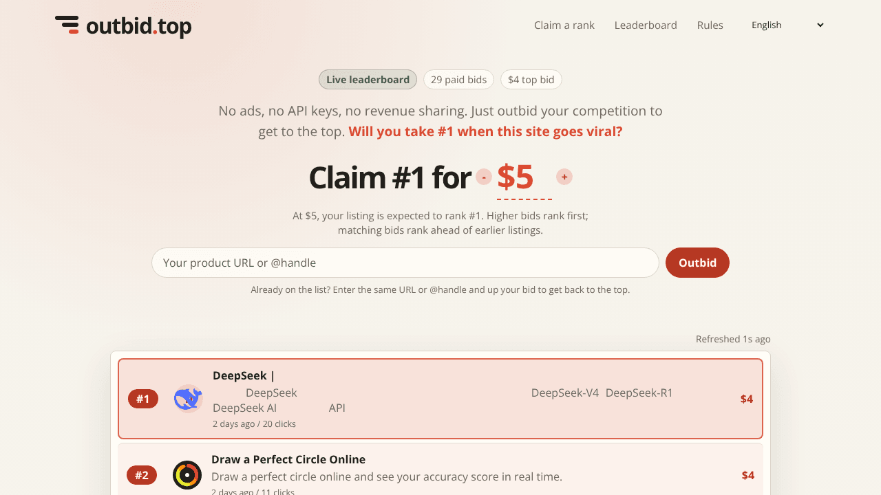 Outbid website screenshot