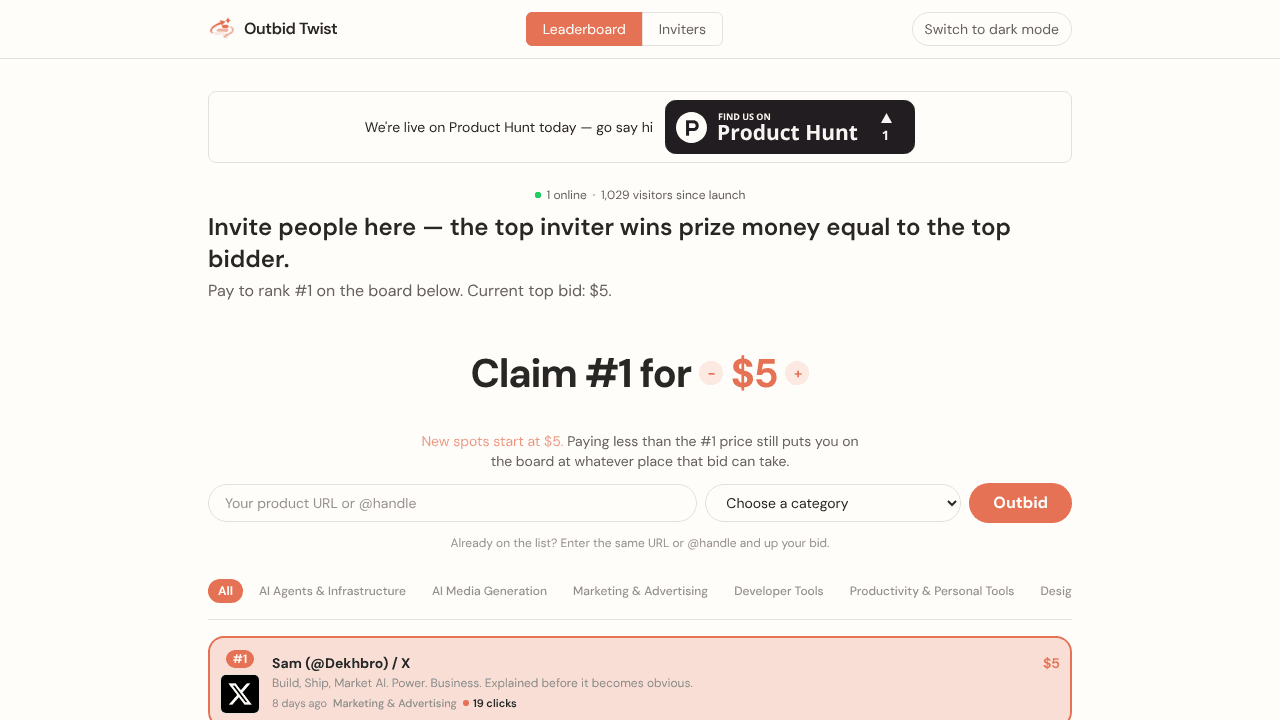 Outbid Twist website screenshot