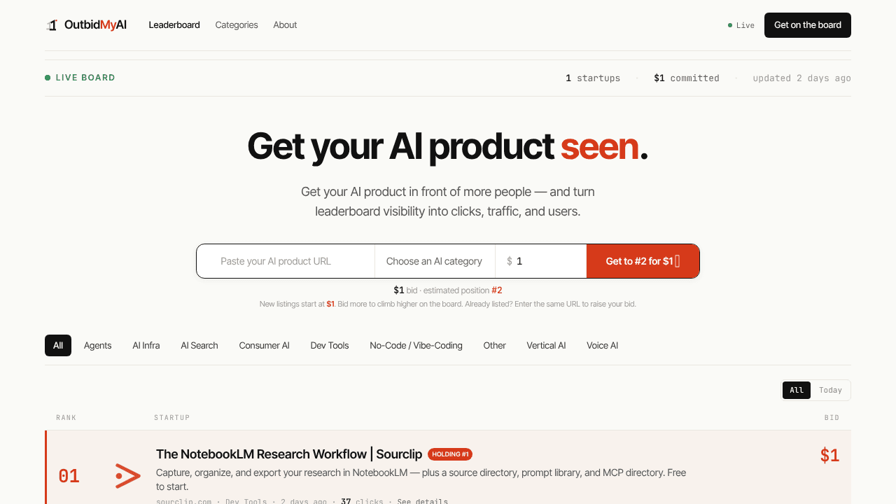 OutbidMyAI website screenshot