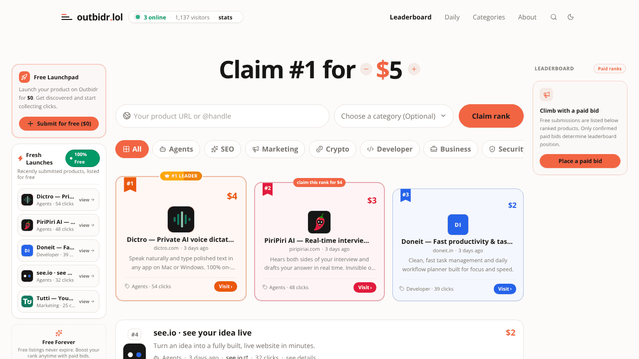 Outbidr.lol website screenshot
