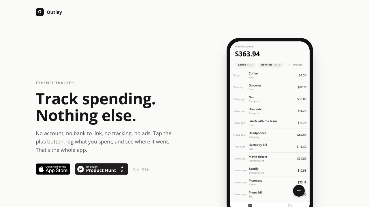 Outlay website screenshot