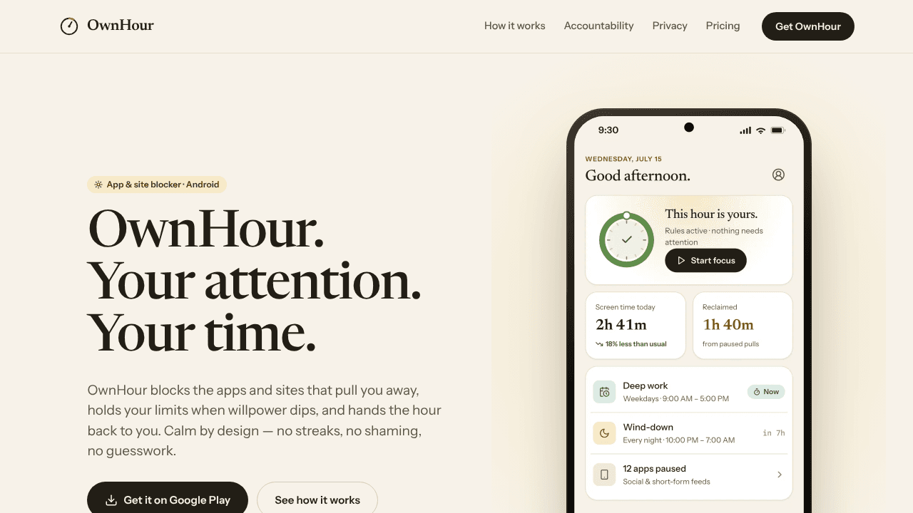 OwnHour website screenshot