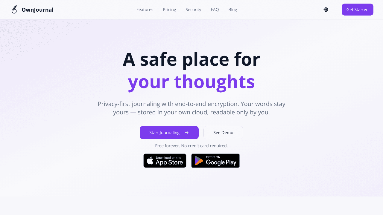 OwnJournal website screenshot