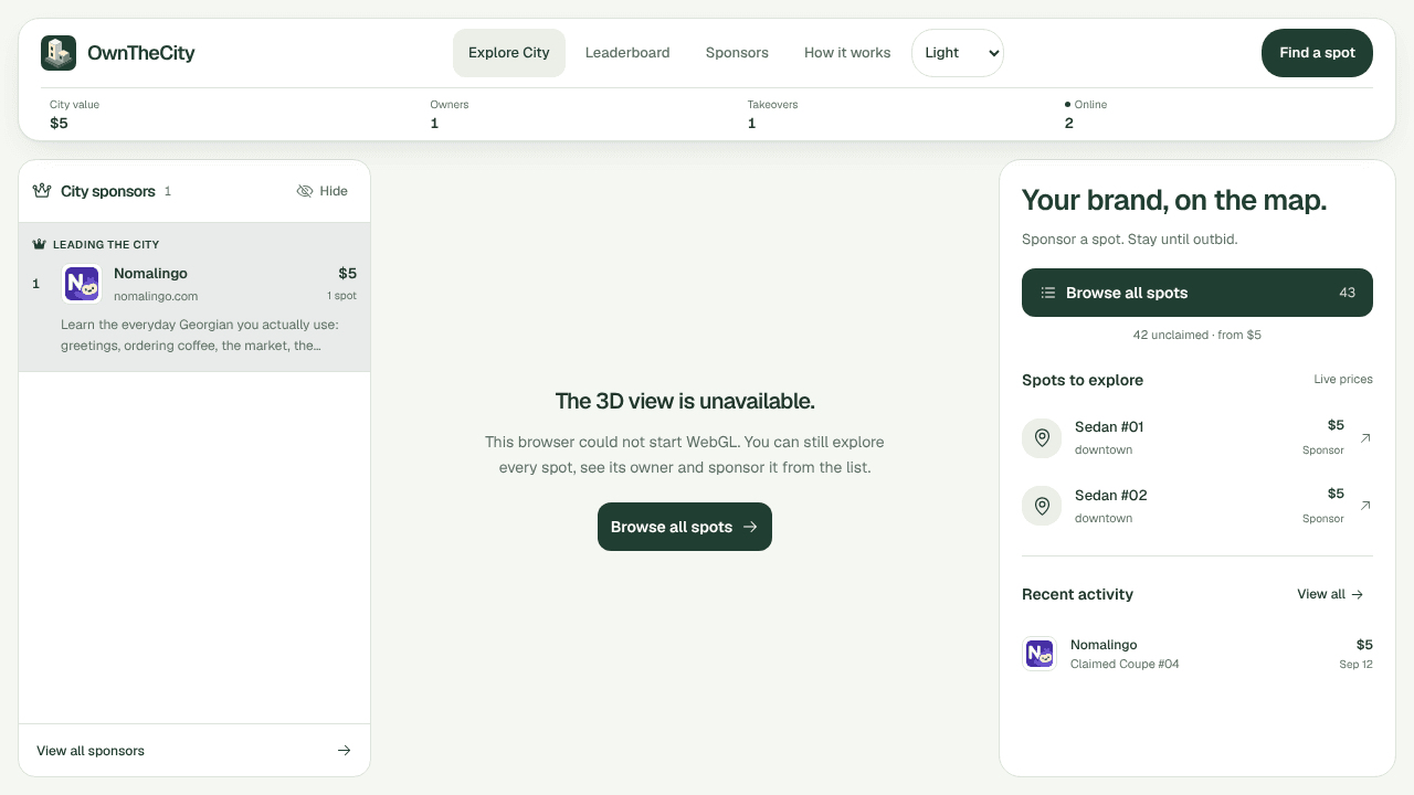 OwnTheCity website screenshot