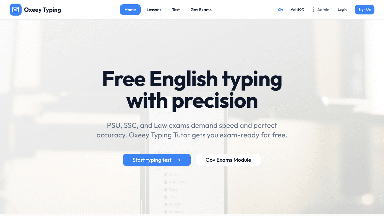 Oxeey Typing Practice website screenshot
