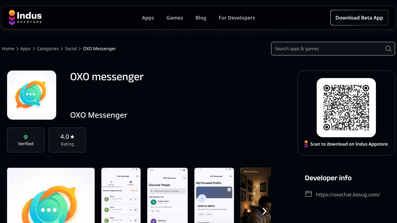 Oxo messenger  website screenshot
