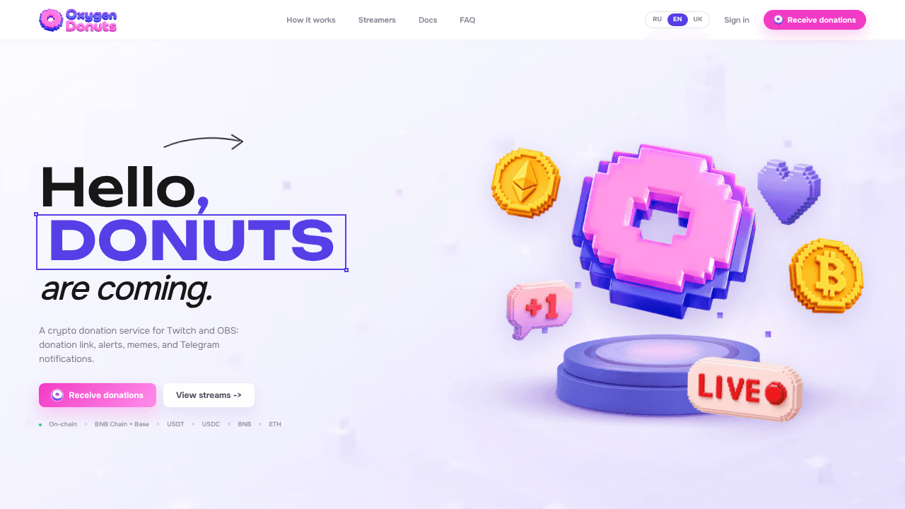 Oxygen Donuts website screenshot