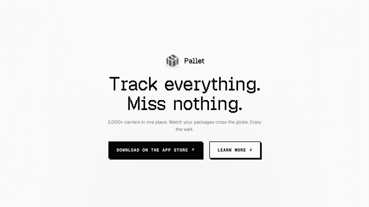 Pallet: Package Tracker website screenshot