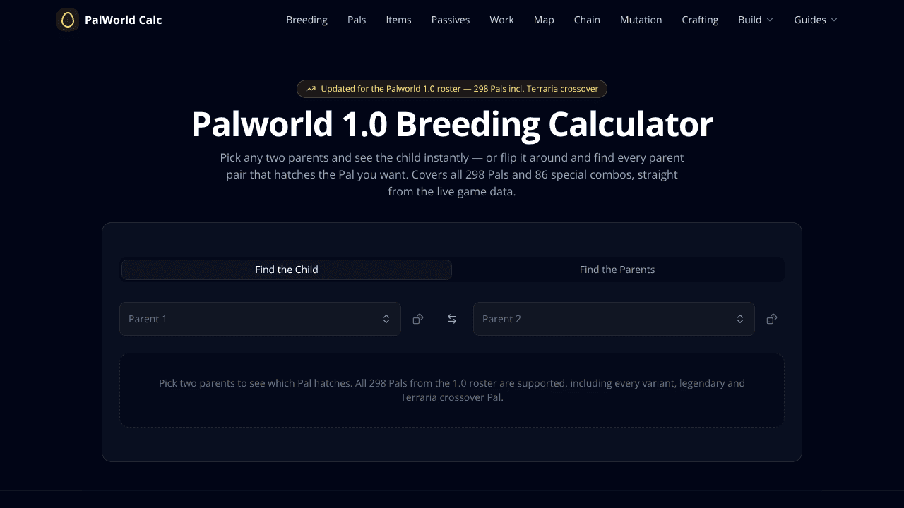 PalWorld Calculator website screenshot