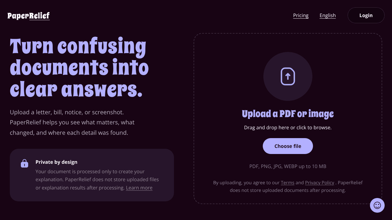 PaperRelief website screenshot