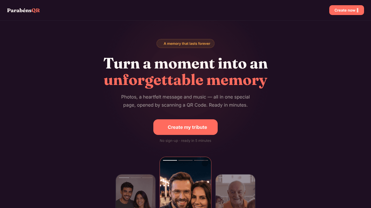 ParabénsQR website screenshot