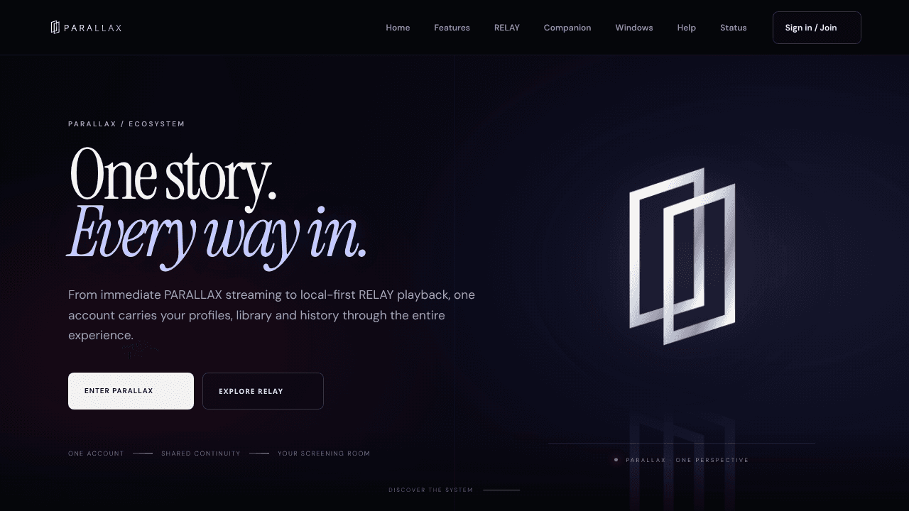 PARALLAX Streaming website screenshot