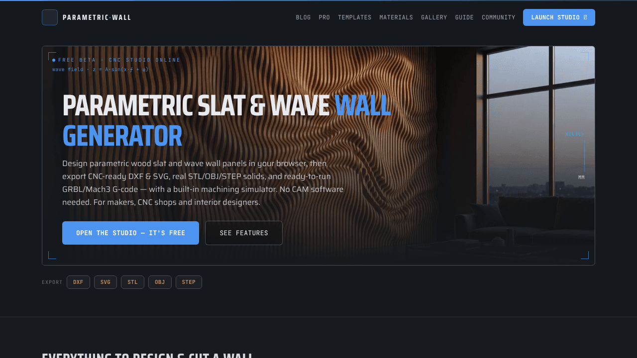 Parametric Wall Studio website screenshot