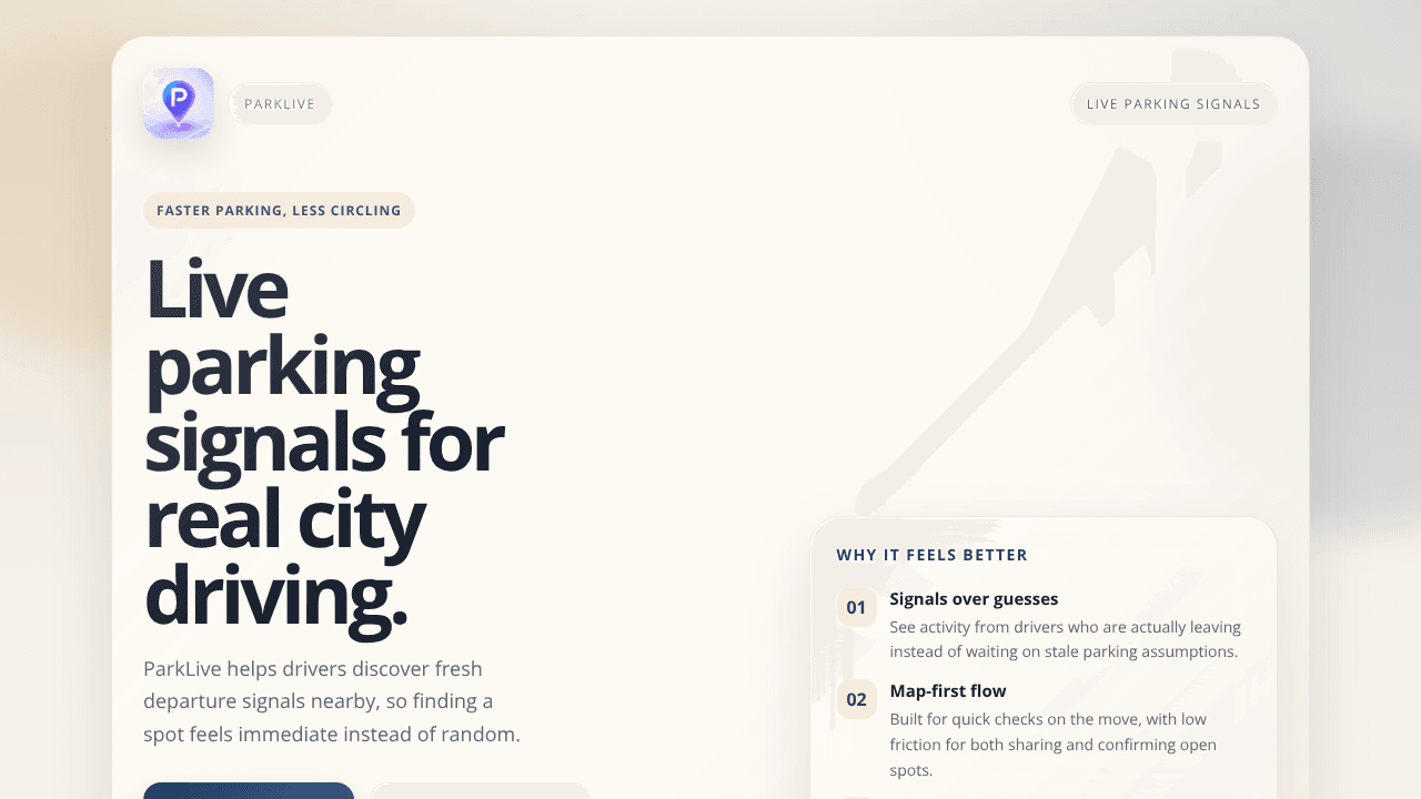 ParkLive —  Live Parking Signals website screenshot