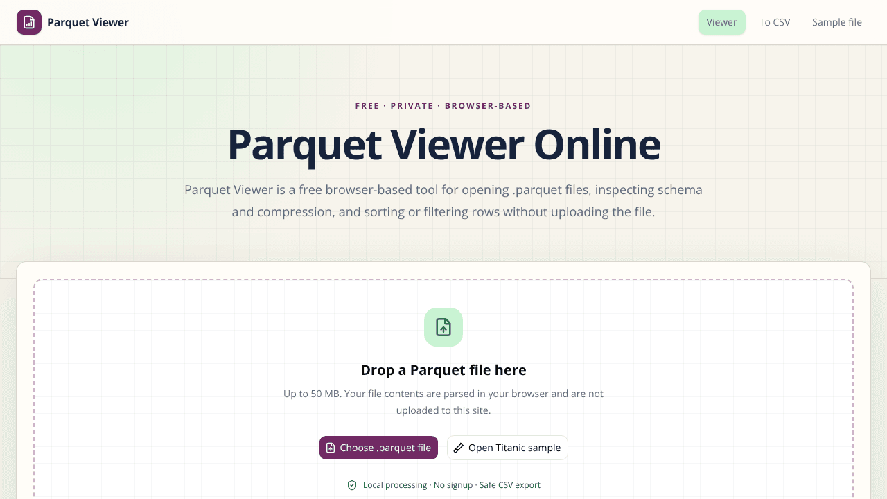 Parquet Viewer website screenshot