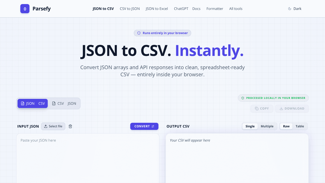 Parsefy website screenshot