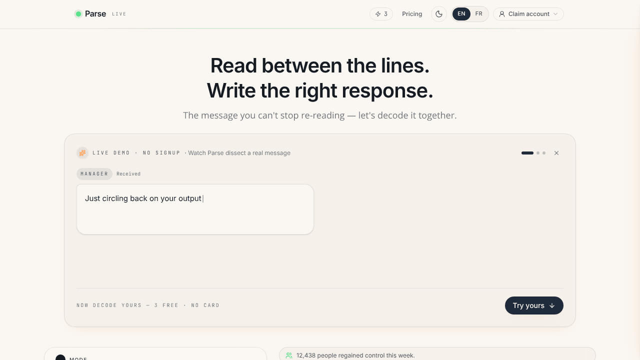 ParseIntent website screenshot