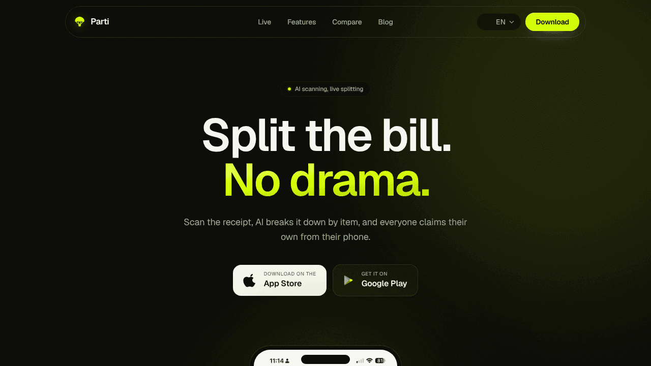 Parti: No Drama website screenshot