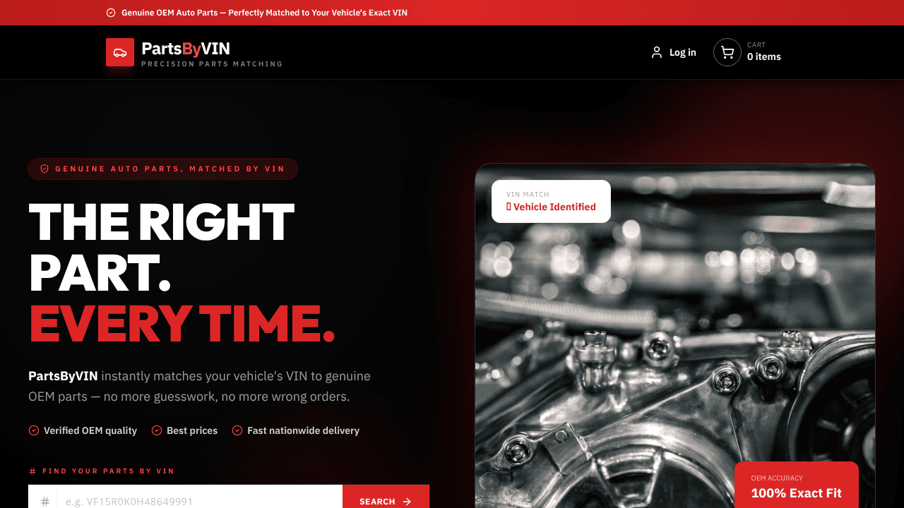 Parts By VIN website screenshot