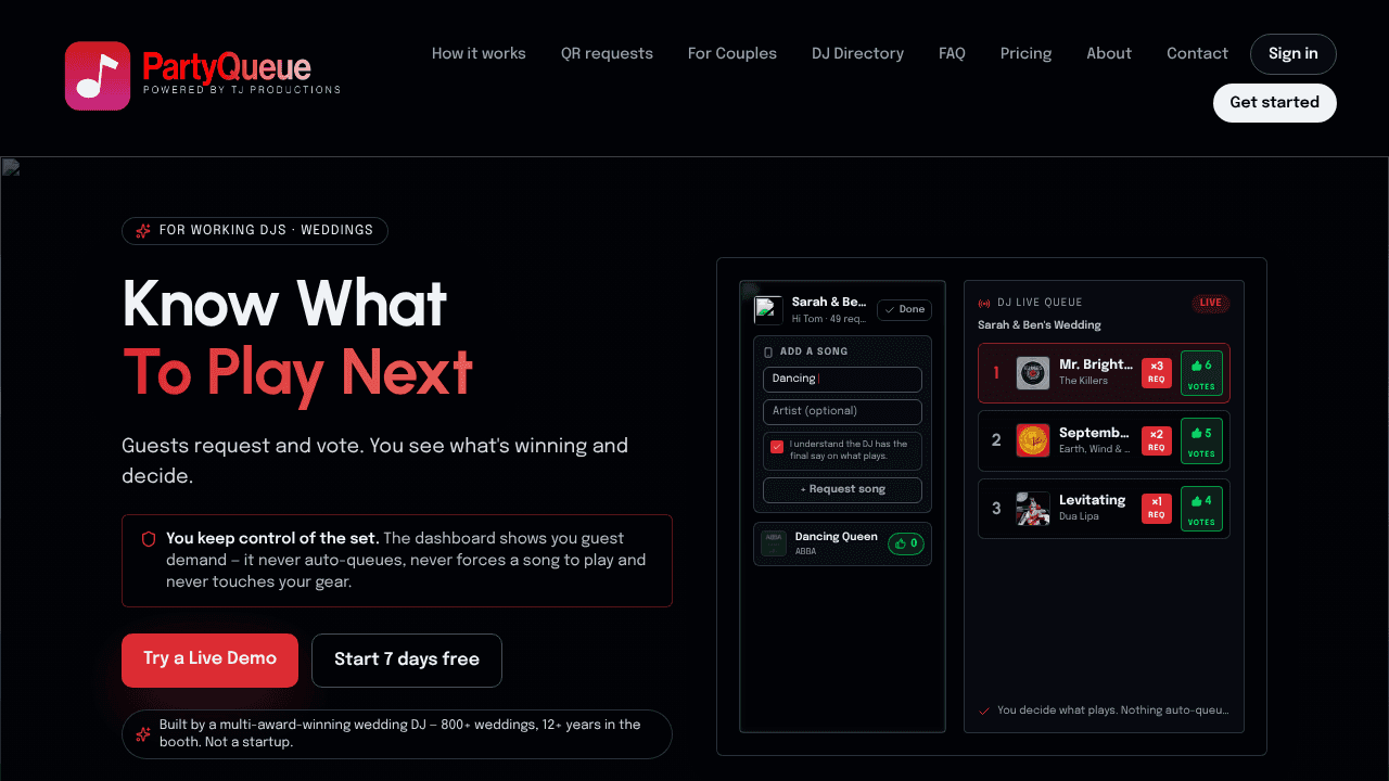 PartyQueue website screenshot