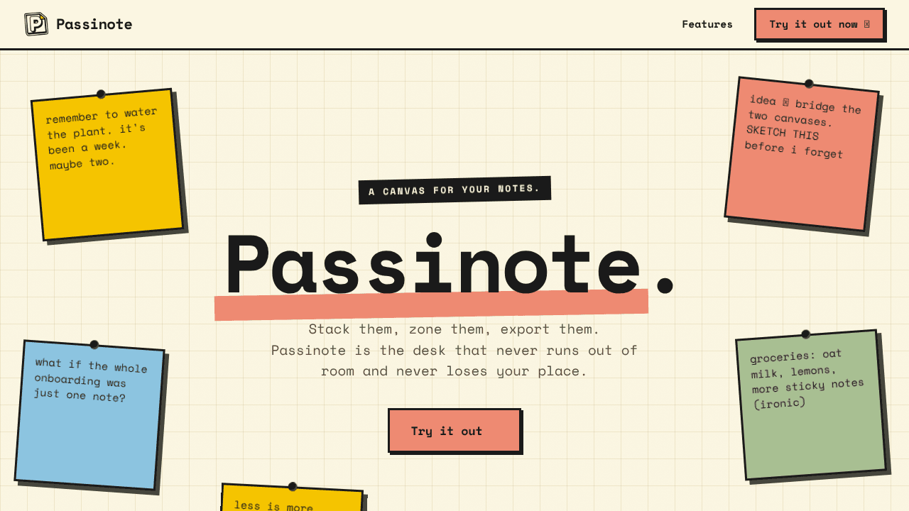 Passinote website screenshot