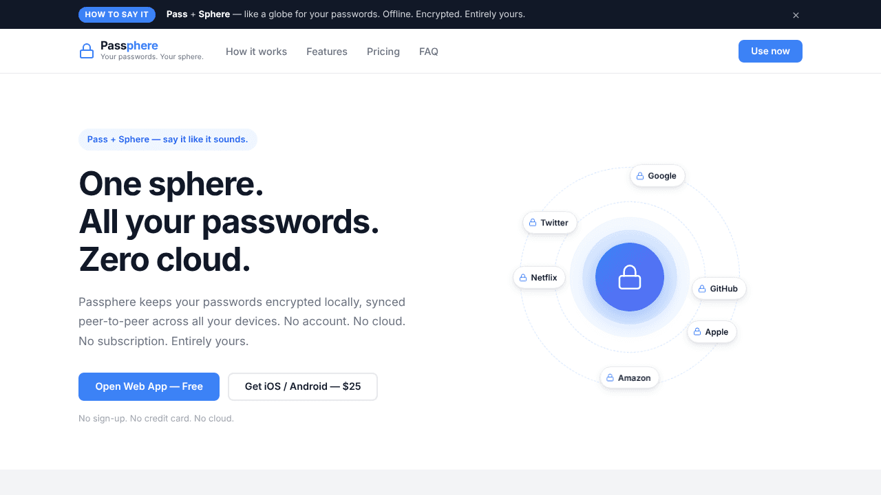 Passphere - Secure Password Manager website screenshot